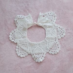 White Cotton Embroidered Collar With Ribbon Tie Double Thinkness Underlining